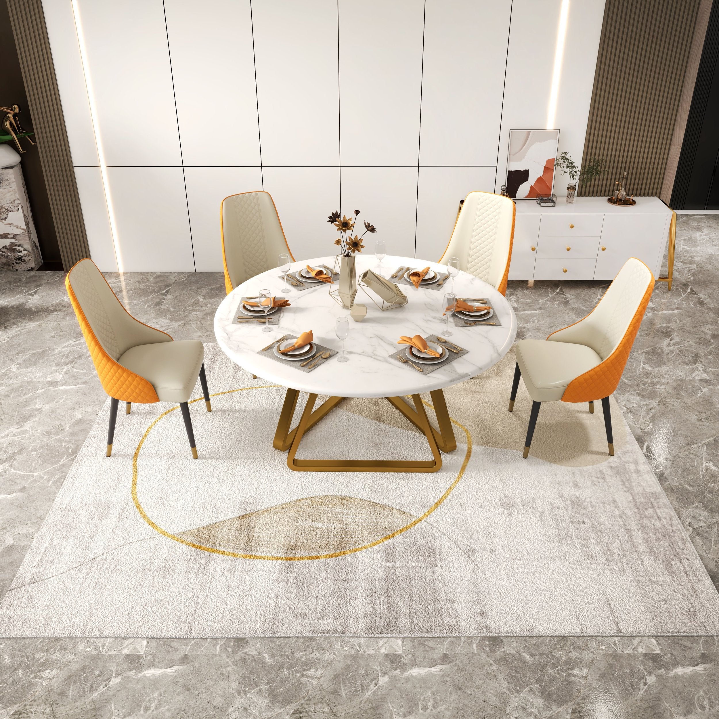 HMR - Modern Beige & Gold Rectangle Area Rug