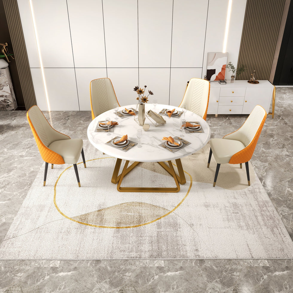 HMR - Modern Beige & Gold Rectangle Area Rug