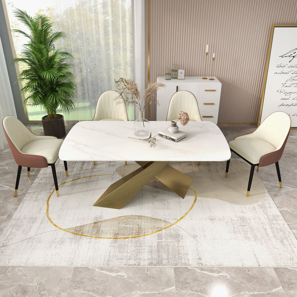HMR - Modern Beige & Gold Rectangle Area Rug
