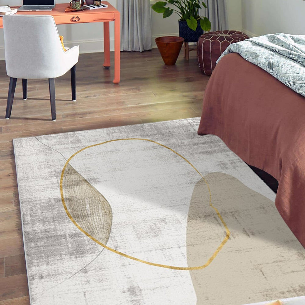 HMR - Modern Beige & Gold Rectangle Area Rug