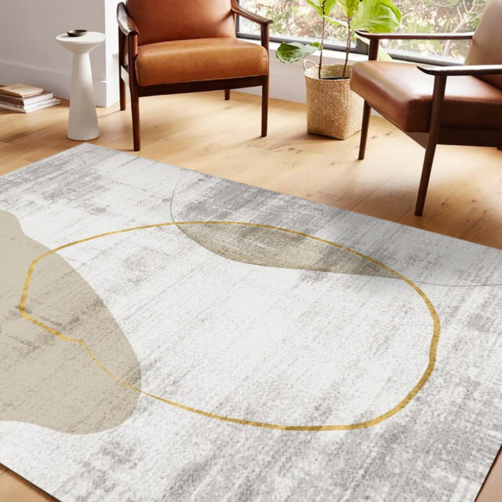 HMR - Modern Beige & Gold Rectangle Area Rug