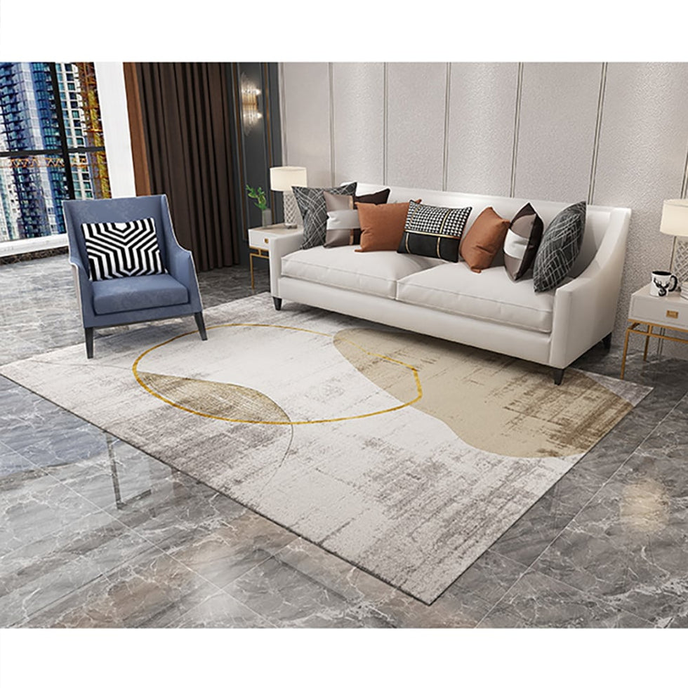 HMR - Modern Beige & Gold Rectangle Area Rug