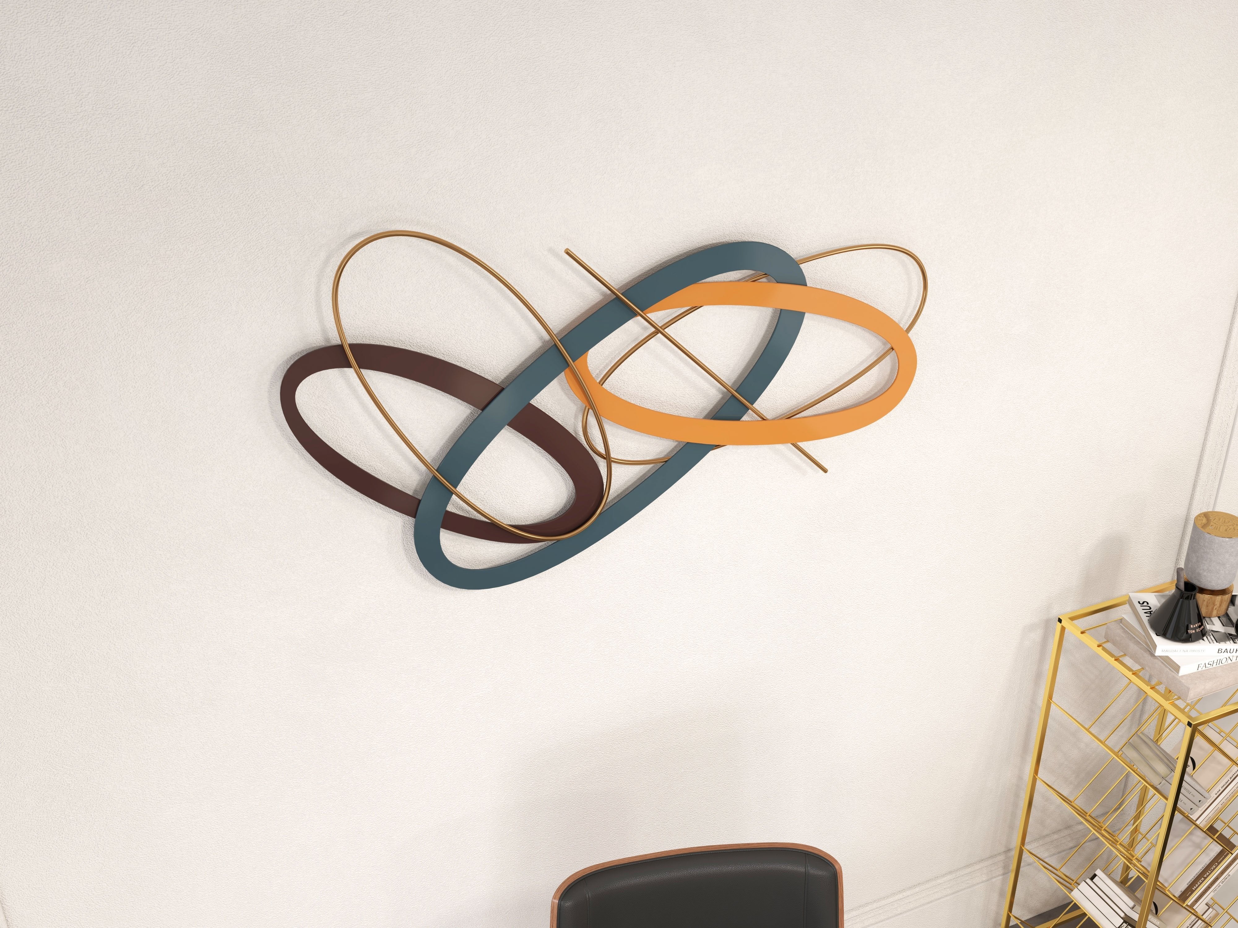 HMR - Modern Geometric Metal Wall Decor Overlapping Creative Wall Art Multi-color Living room