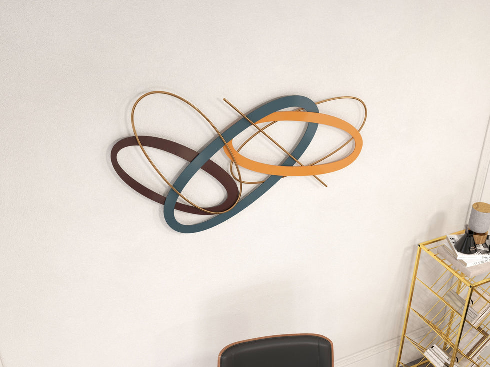 HMR - Modern Geometric Metal Wall Decor Overlapping Creative Wall Art Multi-color Living room