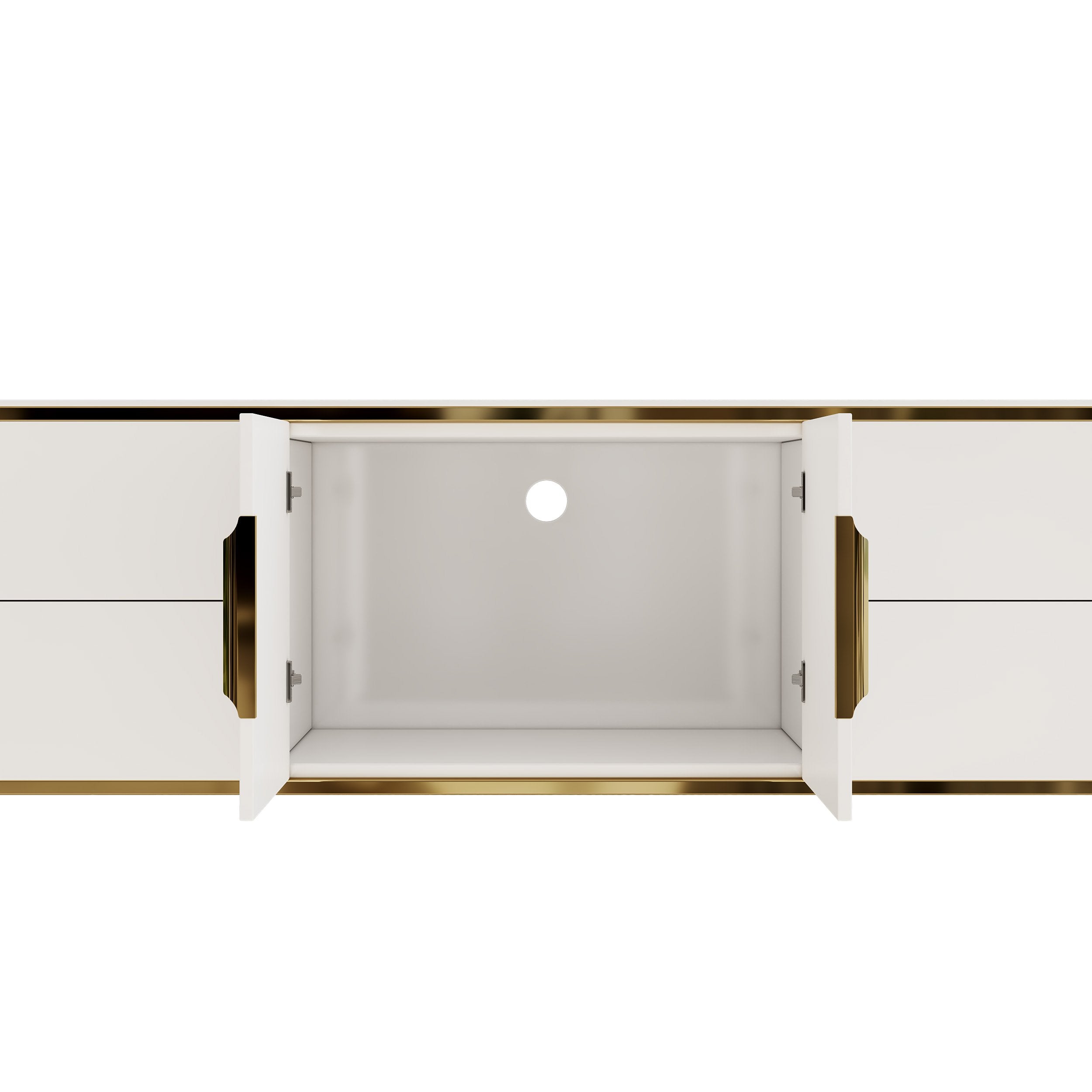 HMR - 86.6" Modern Elegant Oval TV Console with Drawers & Doors in White