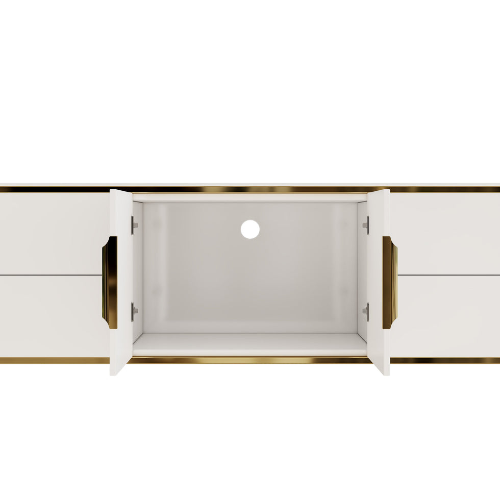 HMR - 86.6" Modern Elegant Oval TV Console with Drawers & Doors in White