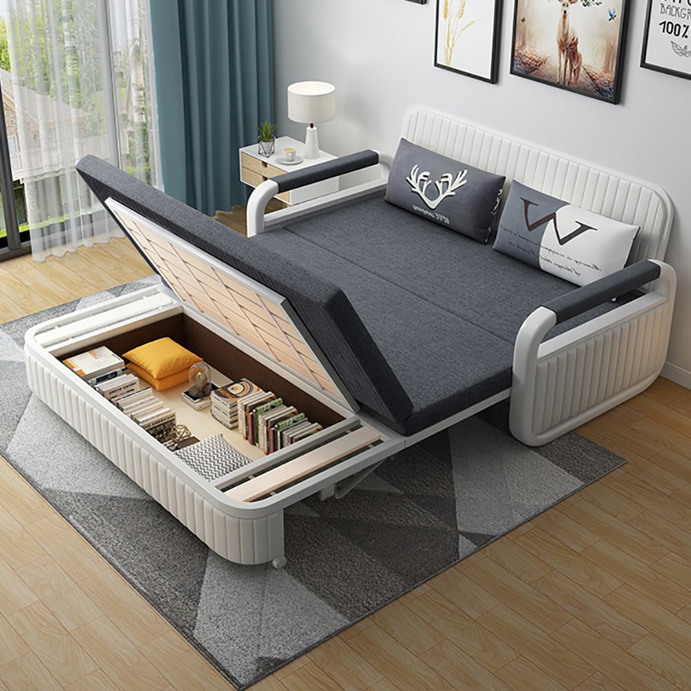 HMR - 2-Seater Linen Sleeper Sofa with Trundle