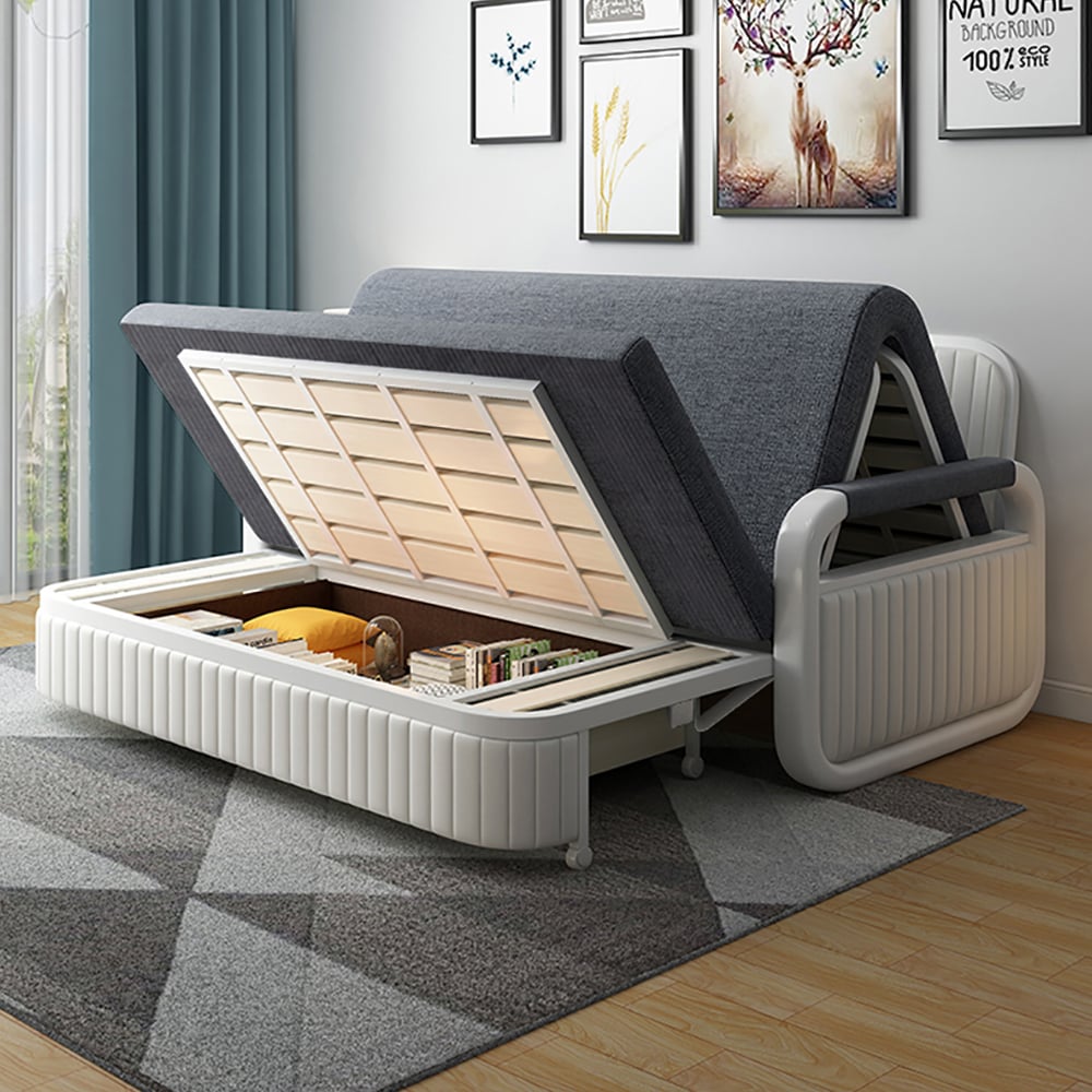 HMR - 2-Seater Linen Sleeper Sofa with Trundle