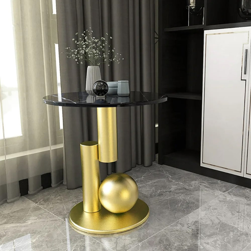HMR - Modern Round End Table with Abstract Metal Base
