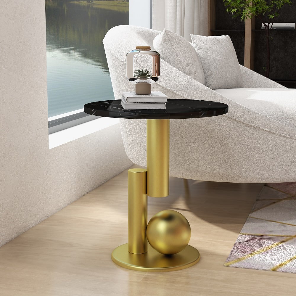 HMR - Modern Round End Table with Abstract Metal Base