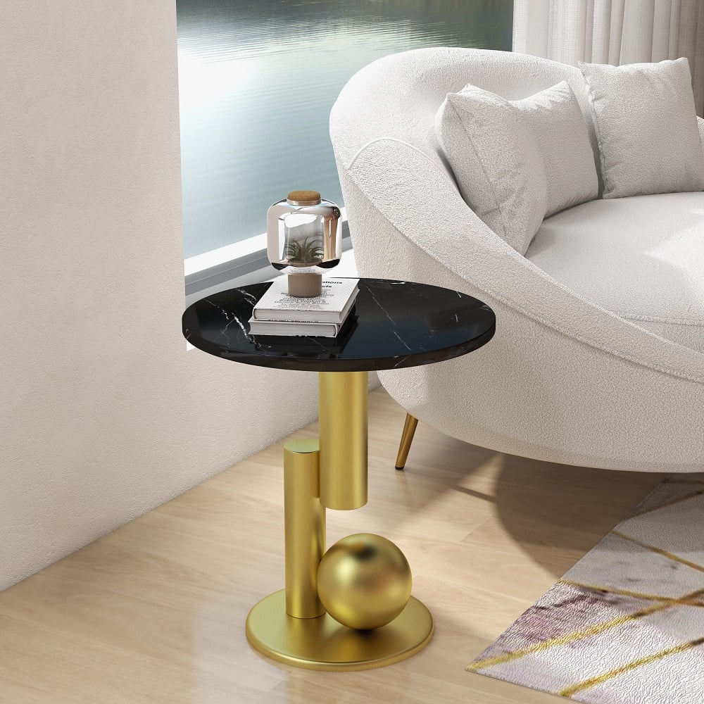 HMR - Modern Round End Table with Abstract Metal Base
