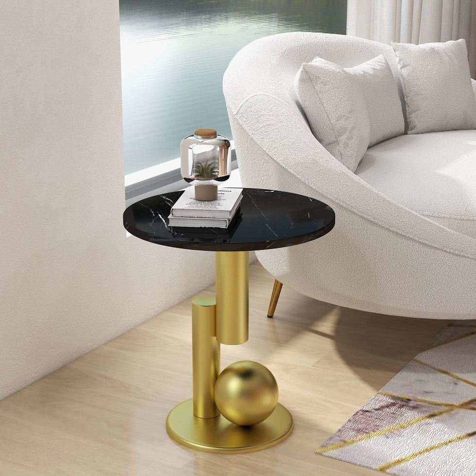 HMR - Modern Round End Table with Abstract Metal Base