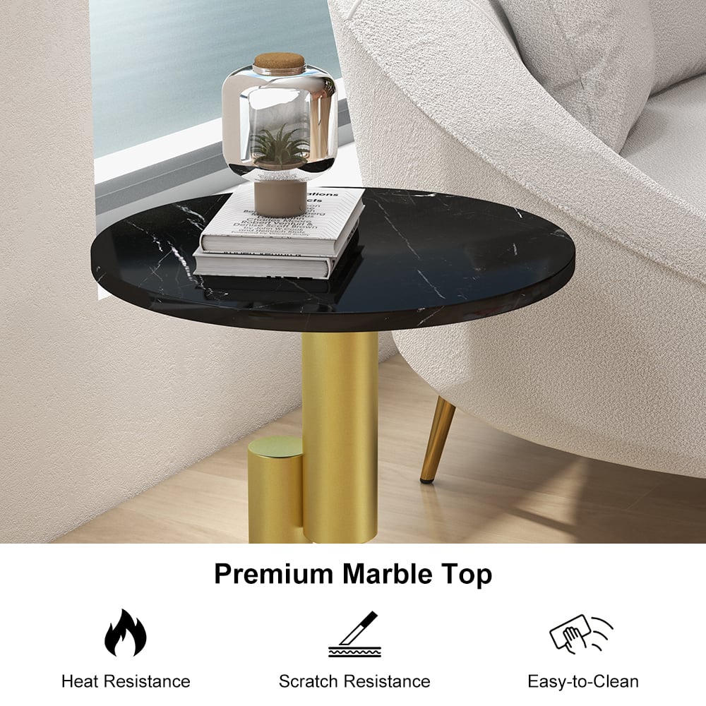 HMR - Modern Round End Table with Abstract Metal Base