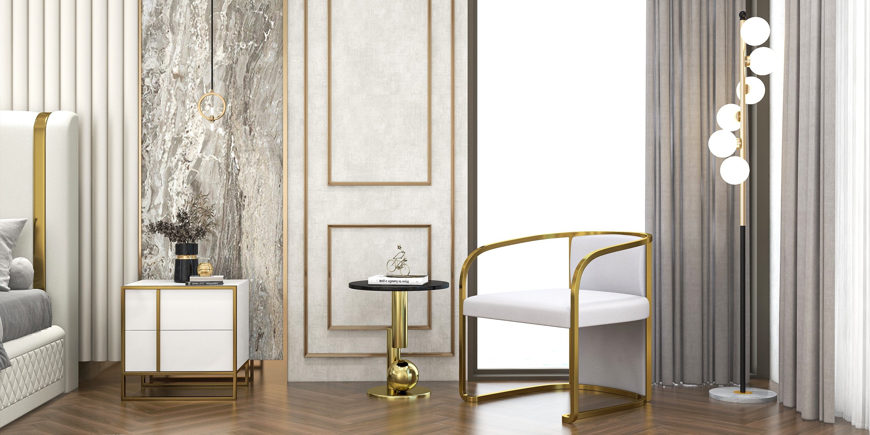 HMR - Modern Round End Table with Abstract Metal Base