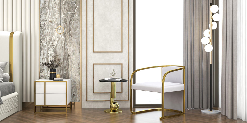 HMR - Modern Round End Table with Abstract Metal Base