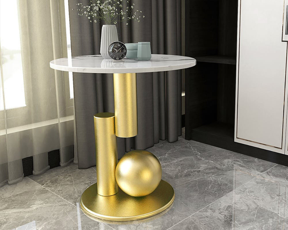 HMR - Modern Round End Table with Abstract Metal Base