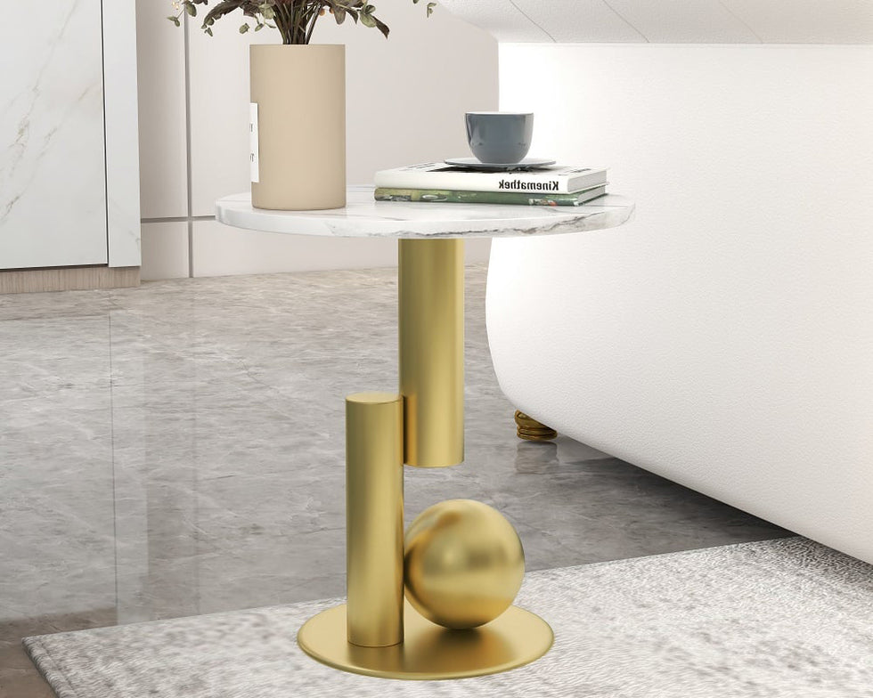 HMR - Modern Round End Table with Abstract Metal Base