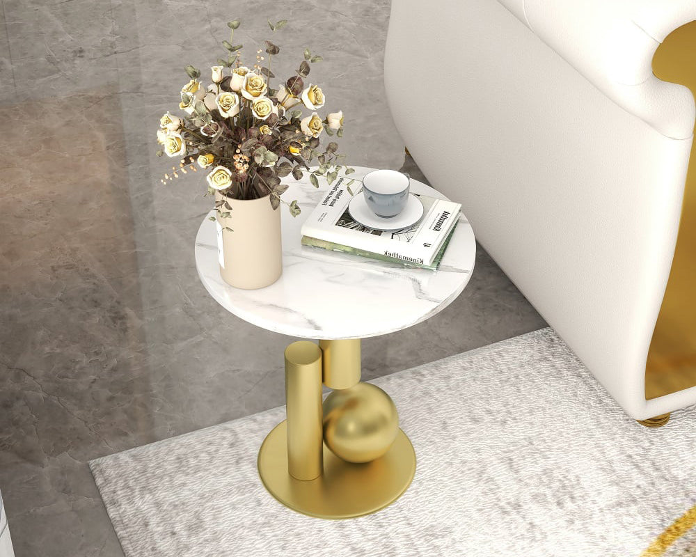 HMR - Modern Round End Table with Abstract Metal Base