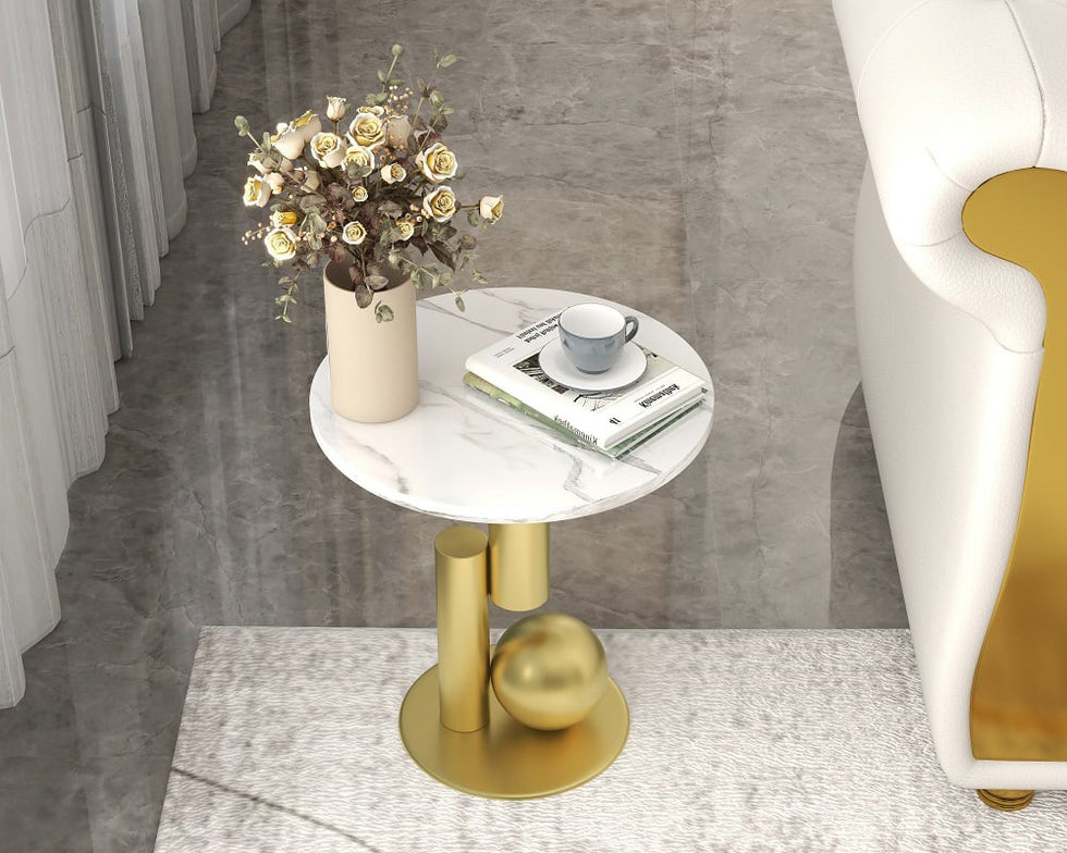 HMR - Modern Round End Table with Abstract Metal Base