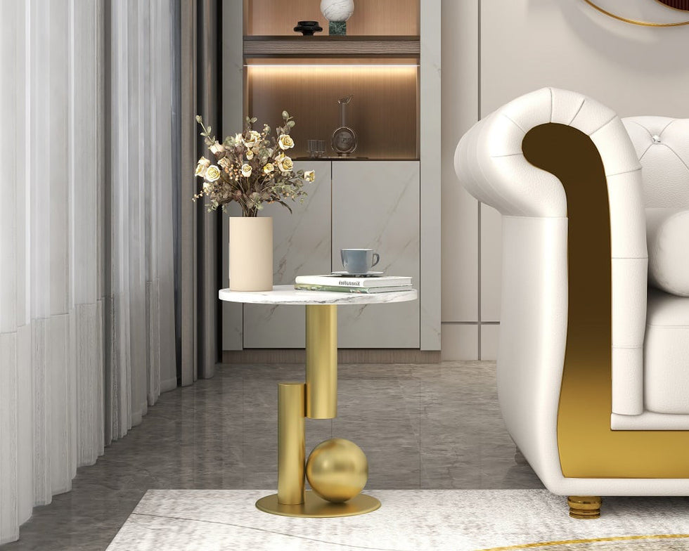 HMR - Modern Round End Table with Abstract Metal Base