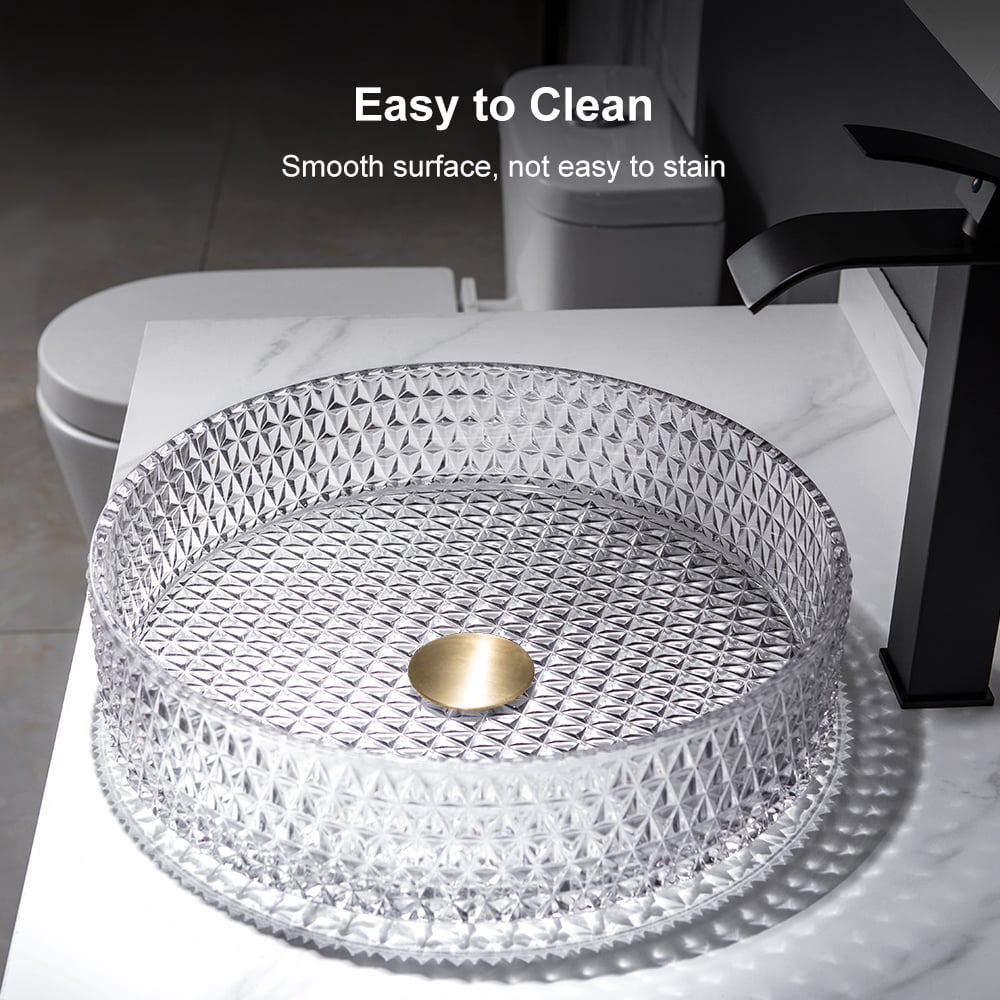 HMR - 15" Vessel Transparent Diamond Shaped Crystal Glass Bathroom Wash Sink