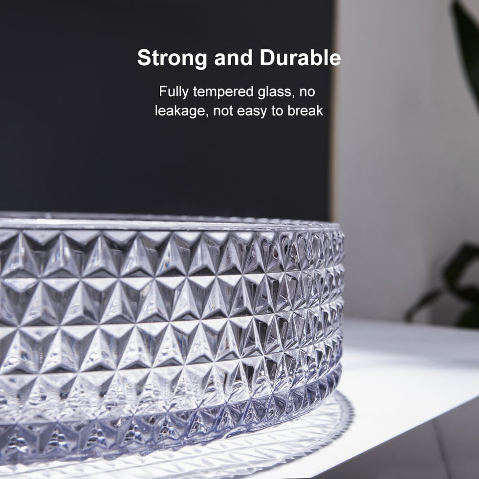 HMR - 15" Vessel Transparent Diamond Shaped Crystal Glass Bathroom Wash Sink