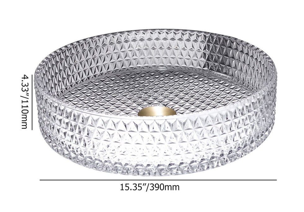 HMR - 15" Vessel Transparent Diamond Shaped Crystal Glass Bathroom Wash Sink