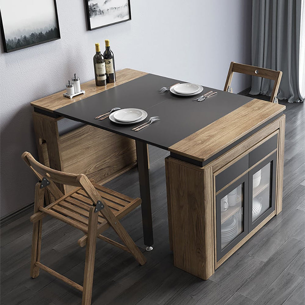 HMR - 70.9" Rectangle Folding Wood Dining Table with Sideboard (Seats 2-4 People)