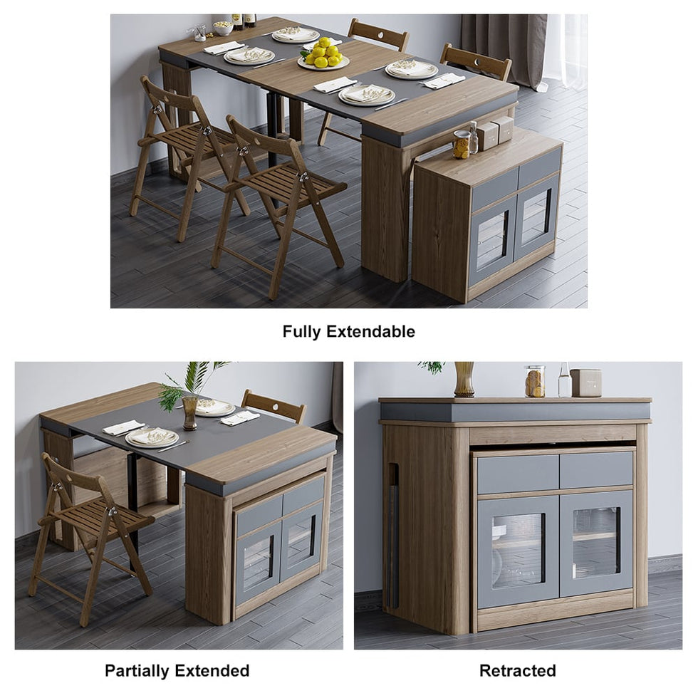 HMR - 70.9" Rectangle Folding Wood Dining Table with Sideboard (Seats 2-4 People)