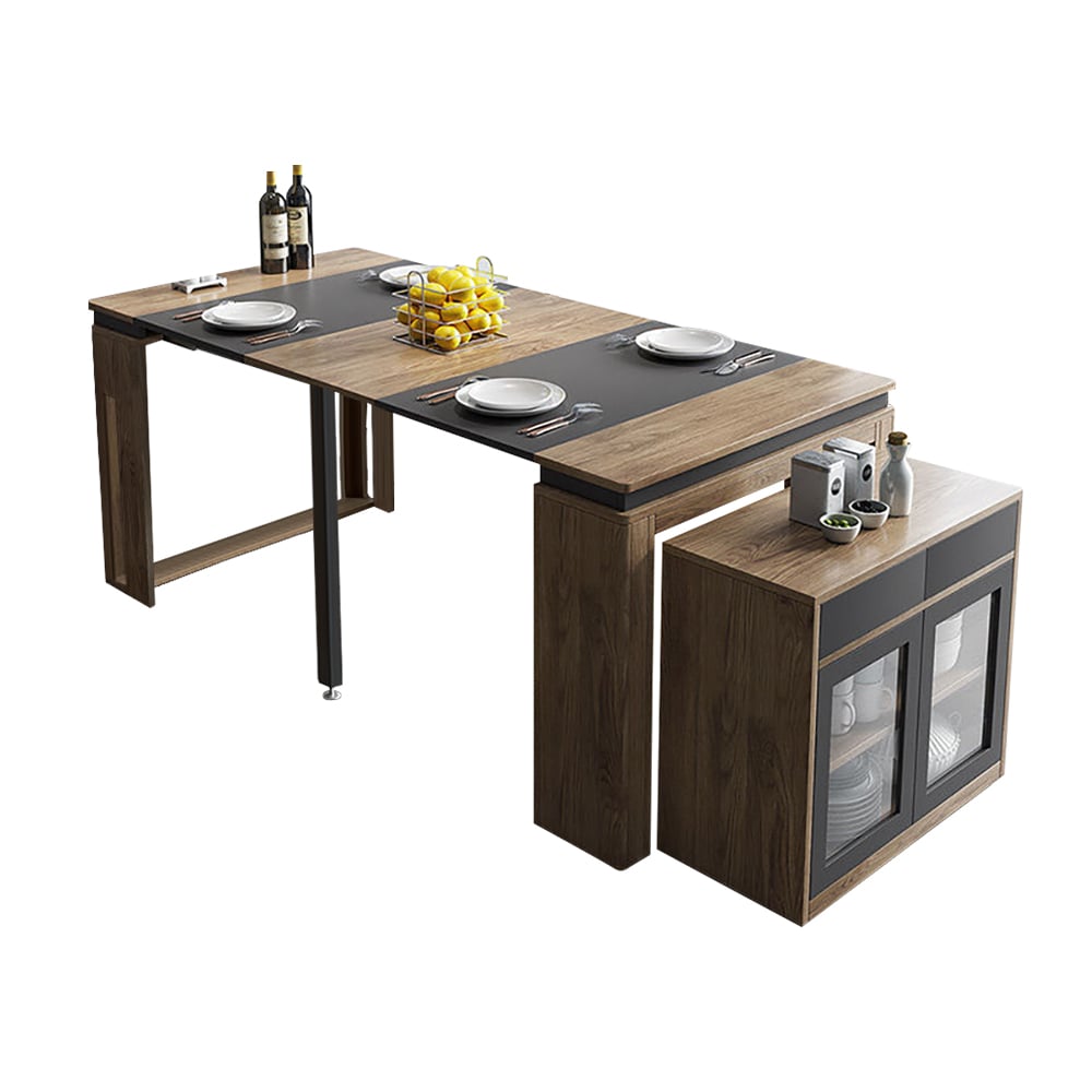 HMR - 70.9" Rectangle Folding Wood Dining Table with Sideboard (Seats 2-4 People)