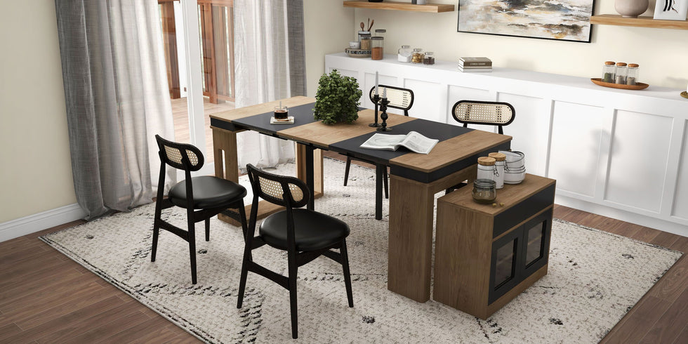 HMR - 70.9" Rectangle Folding Wood Dining Table with Sideboard (Seats 2-4 People)