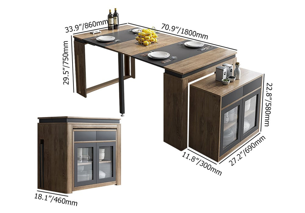 HMR - 70.9" Rectangle Folding Wood Dining Table with Sideboard (Seats 2-4 People)