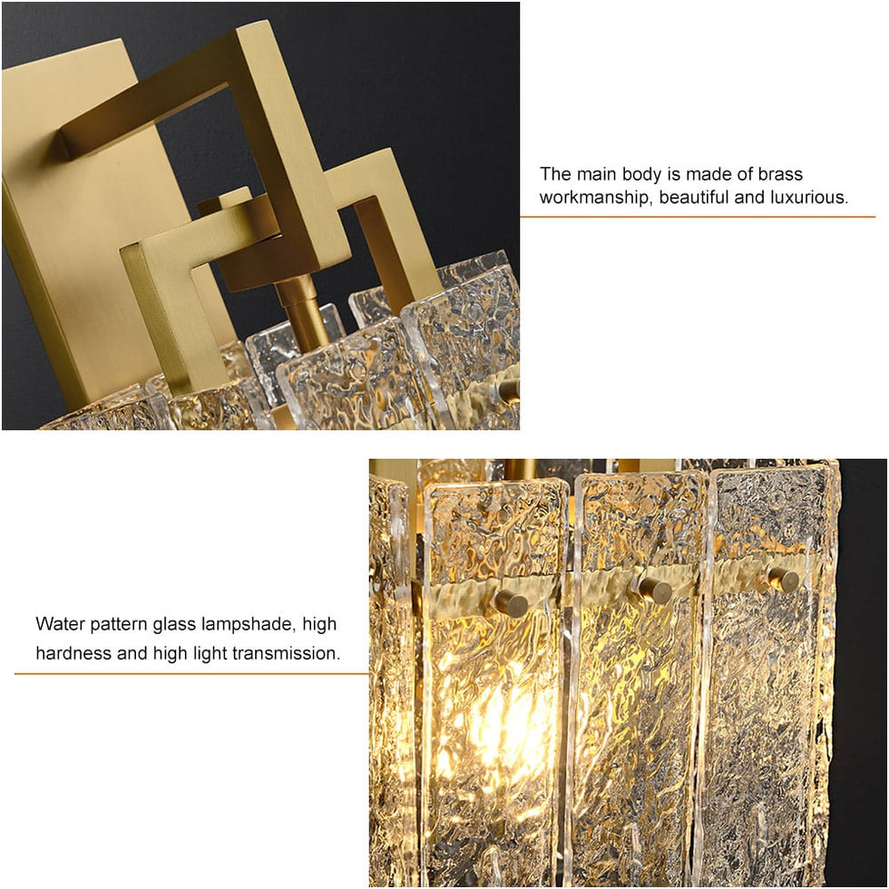 HMR - Jewell Modern 1-Light Brass Wall Sconce with Water-ripple Glass Shade