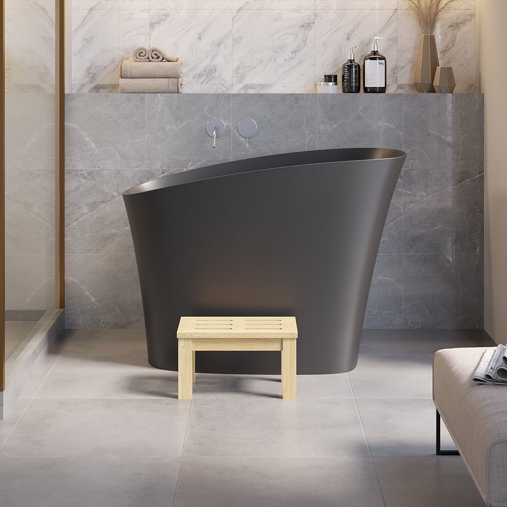 HMR - 47" Japanese Modern Irregular Freestanding Stone Resin Soaking Bathtub