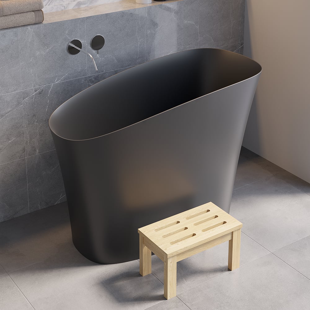 HMR - 47" Japanese Modern Irregular Freestanding Stone Resin Soaking Bathtub