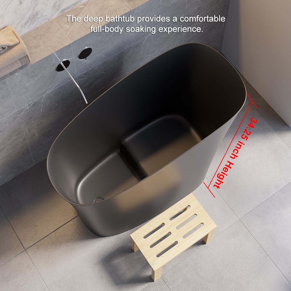 HMR - 47" Japanese Modern Irregular Freestanding Stone Resin Soaking Bathtub