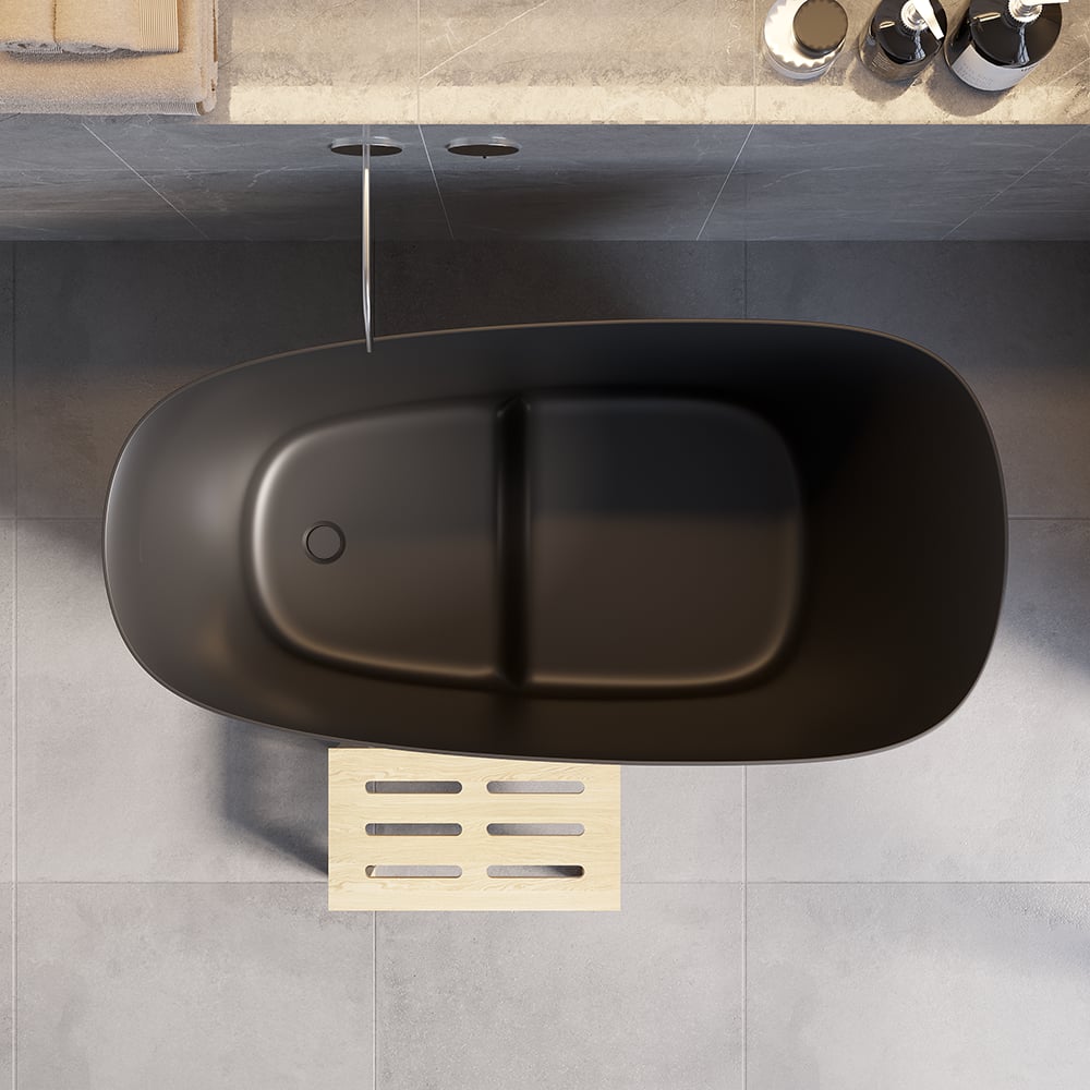 HMR - 47" Japanese Modern Irregular Freestanding Stone Resin Soaking Bathtub
