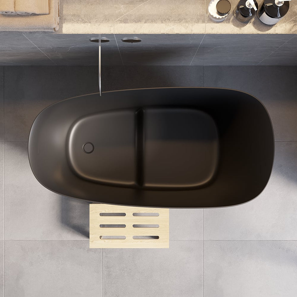 HMR - 47" Japanese Modern Irregular Freestanding Stone Resin Soaking Bathtub