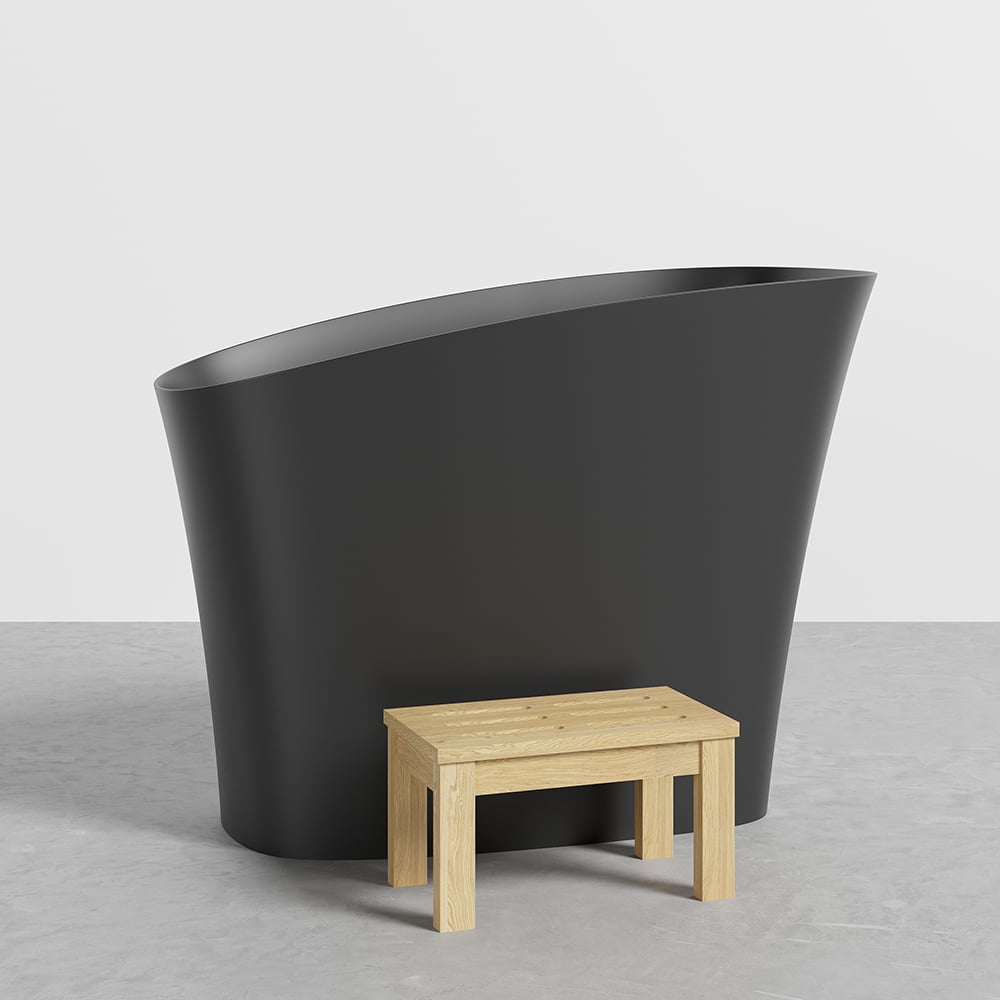 HMR - 47" Japanese Modern Irregular Freestanding Stone Resin Soaking Bathtub
