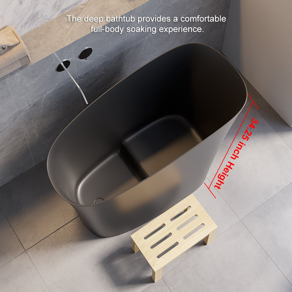 HMR - 47" Japanese Modern Irregular Freestanding Stone Resin Soaking Bathtub