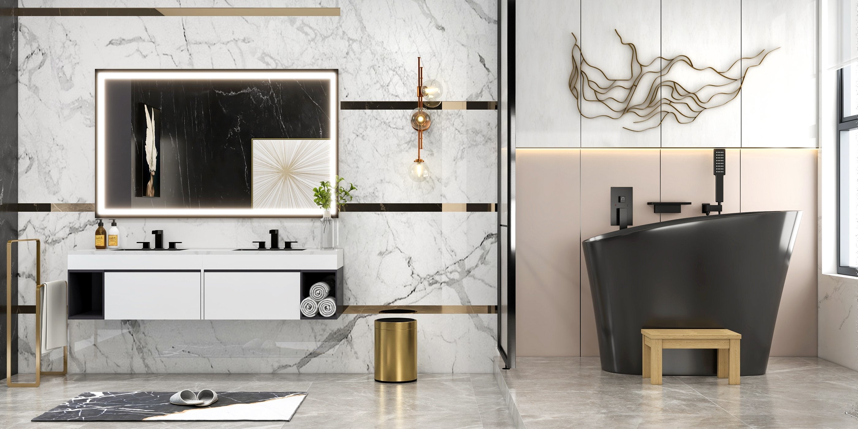 HMR - 47" Japanese Modern Irregular Freestanding Stone Resin Soaking Bathtub