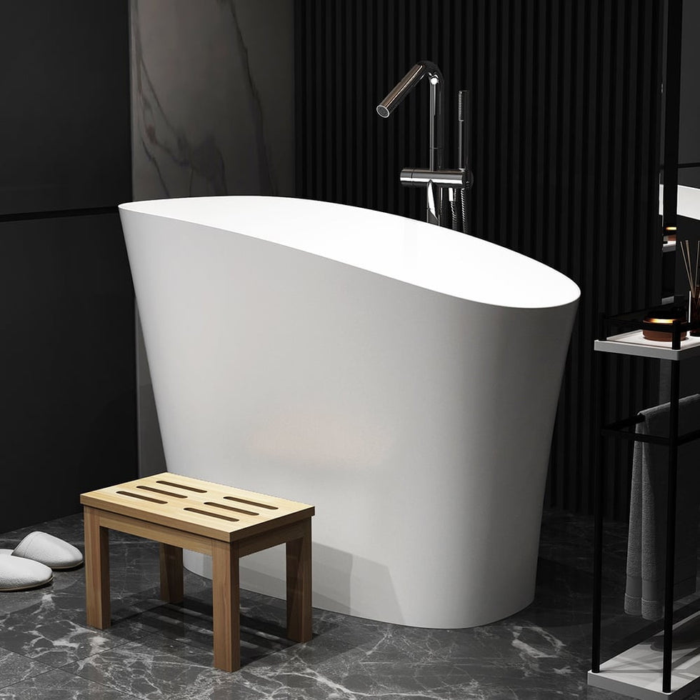 HMR - 47" Japanese Modern Irregular Freestanding Stone Resin Soaking Bathtub