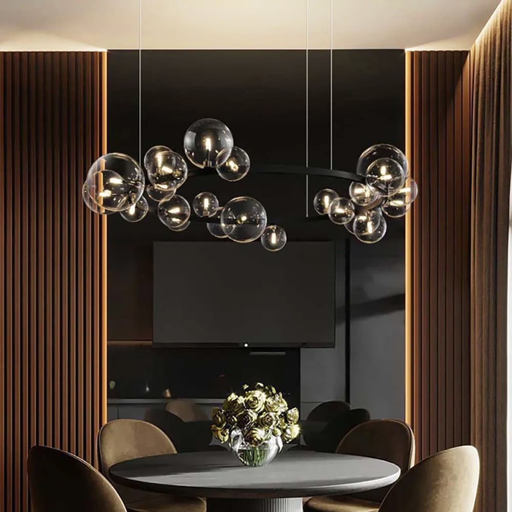 HMR - Bubi Modern Black Glass Bubble Chandelier for Living Room and Dining Room
