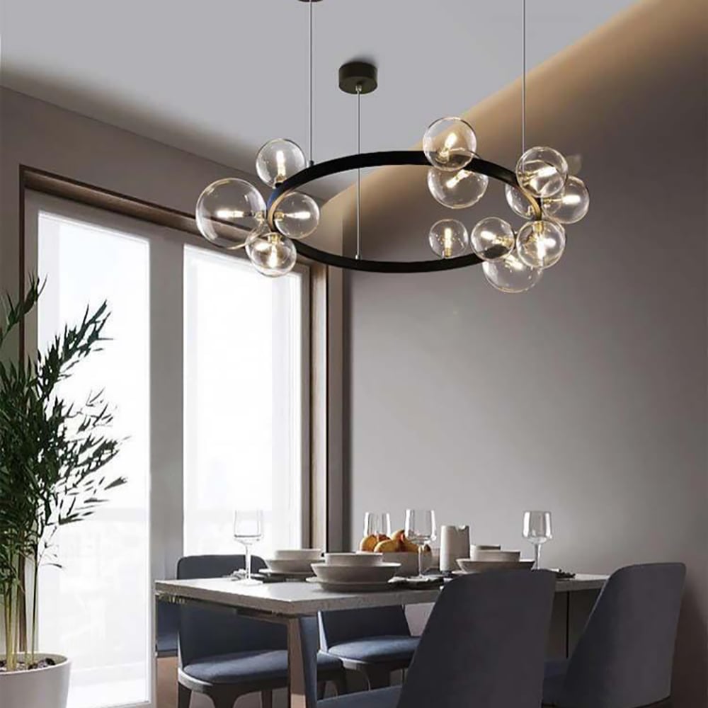 HMR - Bubi Modern Black Glass Bubble Chandelier for Living Room and Dining Room