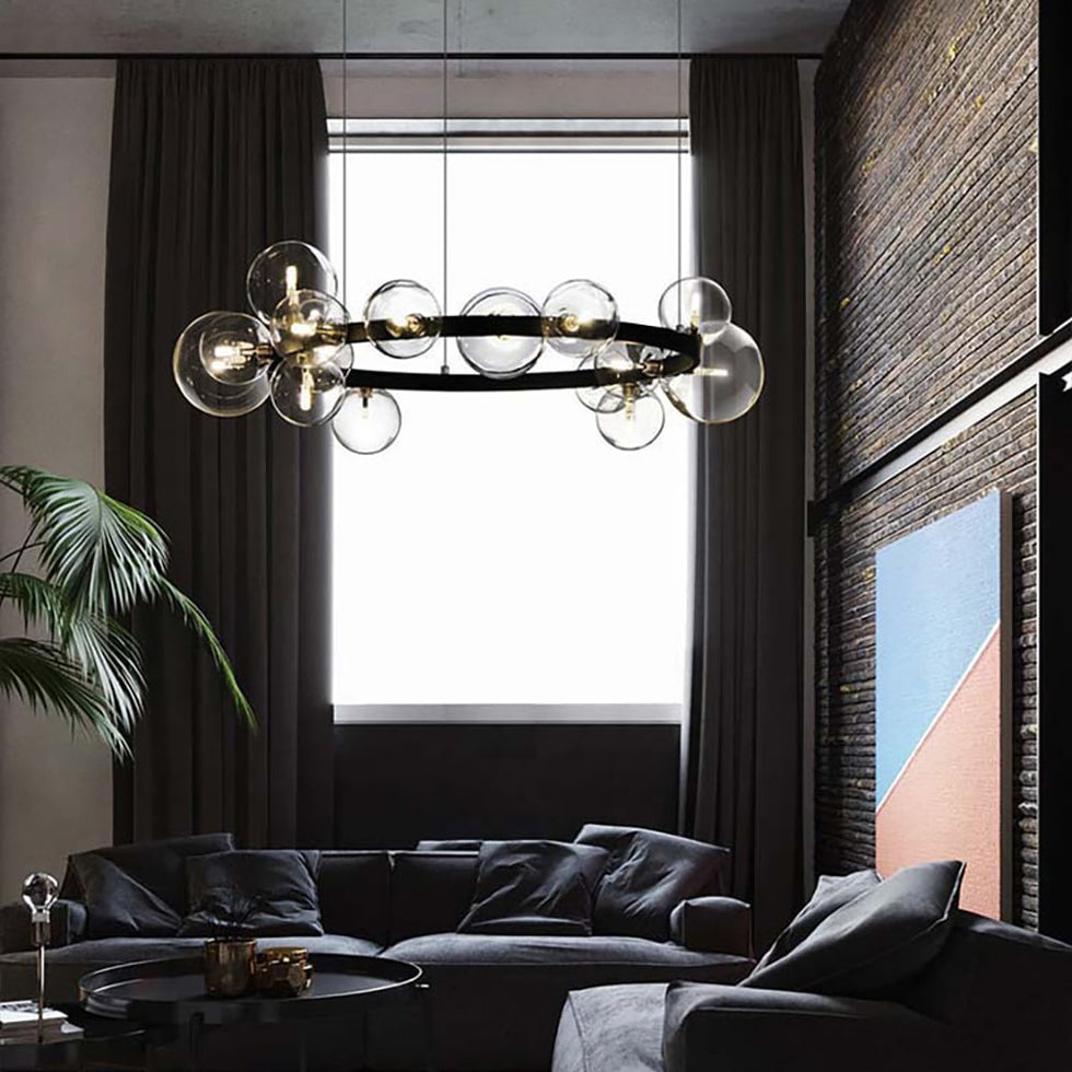 HMR - Bubi Modern Black Glass Bubble Chandelier for Living Room and Dining Room