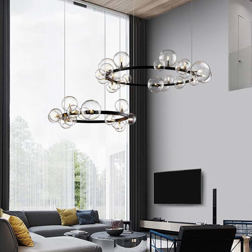 HMR - Bubi Modern Black Glass Bubble Chandelier for Living Room and Dining Room