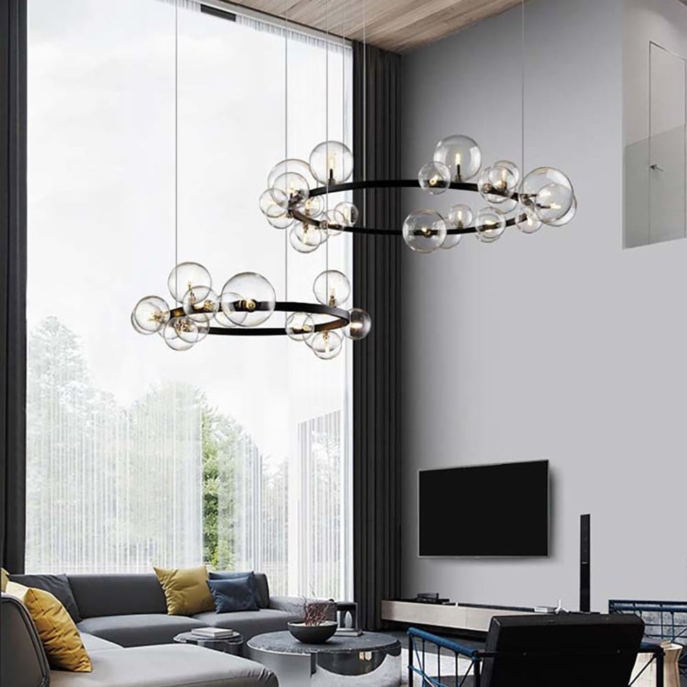 HMR - Bubi Modern Black Glass Bubble Chandelier for Living Room and Dining Room