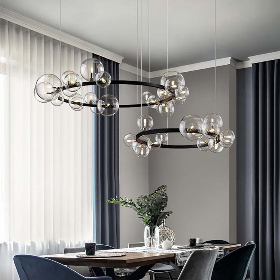 HMR - Bubi Modern Black Glass Bubble Chandelier for Living Room and Dining Room