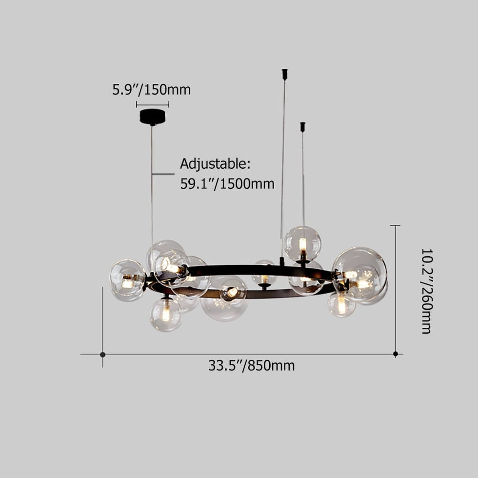 HMR - Bubi Modern Black Glass Bubble Chandelier for Living Room and Dining Room