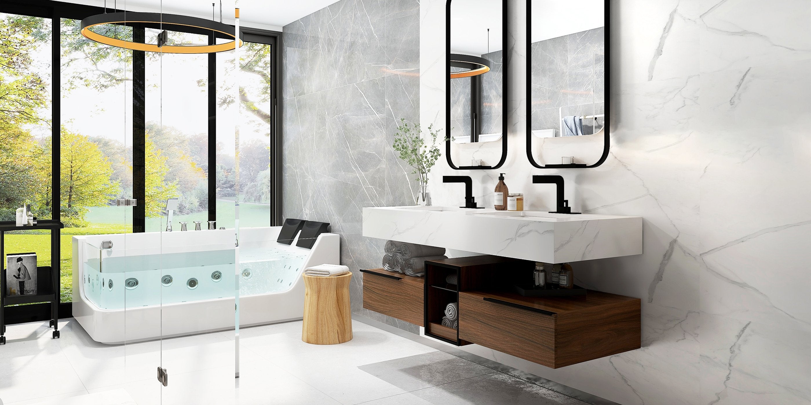 HMR - 71'' Double Massage Bathtub with Ambient Lighting